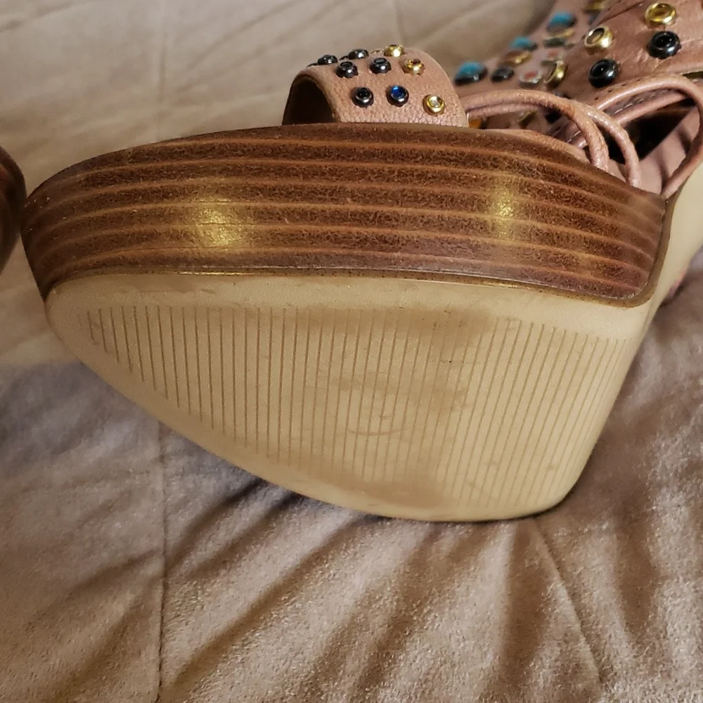 Nine West platform leather embelished heeled sandals - Picture 7 of 14
